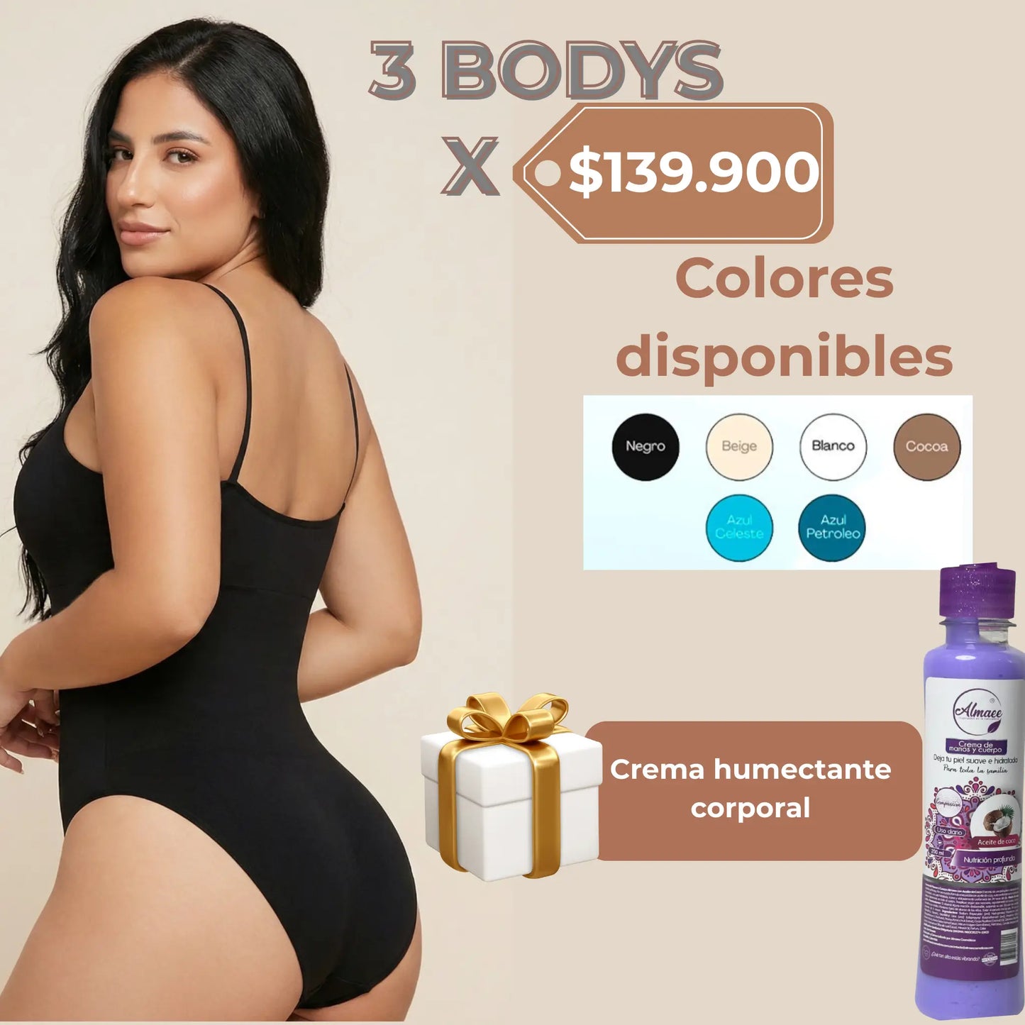Pack X 3: Body moldeador  ajuste cómodo y estilo invisible + 🎁 crema piel de seda